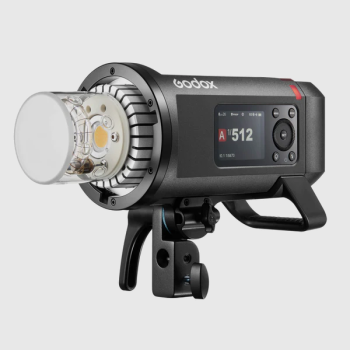 Angled view of Godox AD600Pro II showing exposed flash tube and circular LED modelling lamp.