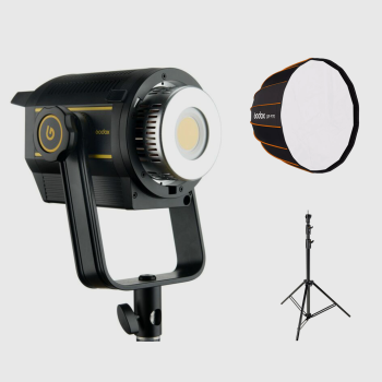 The ultimate continuous lighting solution for creators: Godox VL150II, robust stand & 70cm parabolic softbox for beautiful, controlled light anywhere.