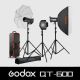 GODOX QT600 Three Head Softbox, Umbrella, Barn Door and Case Kit