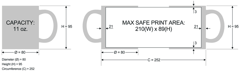 Mug dimensions and maximum safe print area